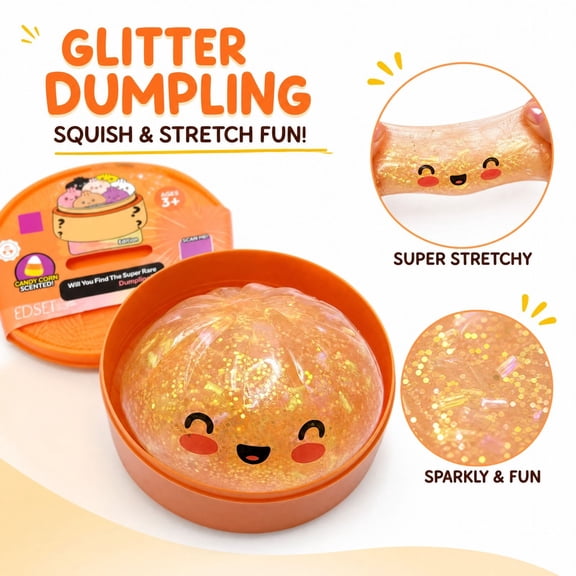 Halloween Squishy Dumpling Toy with Sweet Scent and Super Stretchy Design, 1-Pack, Orange Glitter, for Kids 3-5 and Trick Or Keep Hands Busy Party Favors, Sensory Squeeze Toy