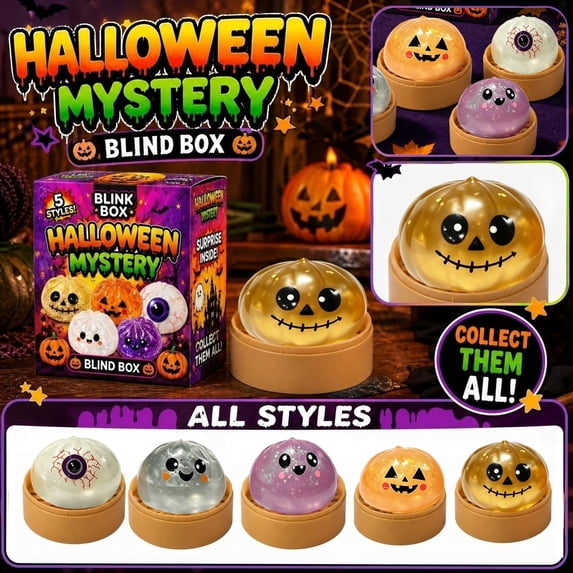 Halloween Squishy Mystery Blind Box Slow Rising Toys, Random Style Squeeze Fidget Toys Holiday Character Printed for Adult Desk Relief