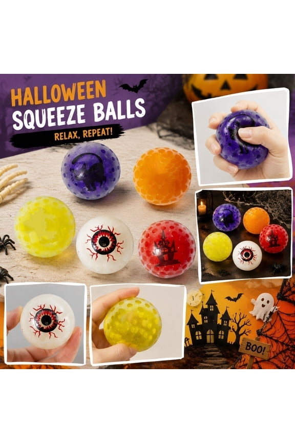 Halloween Squishy Stress Balls, Soft Squeeze Fidget Toys, Stress Relief Sensory Toys for Halloween, Birthday Gifts for All Ages (Random Color)