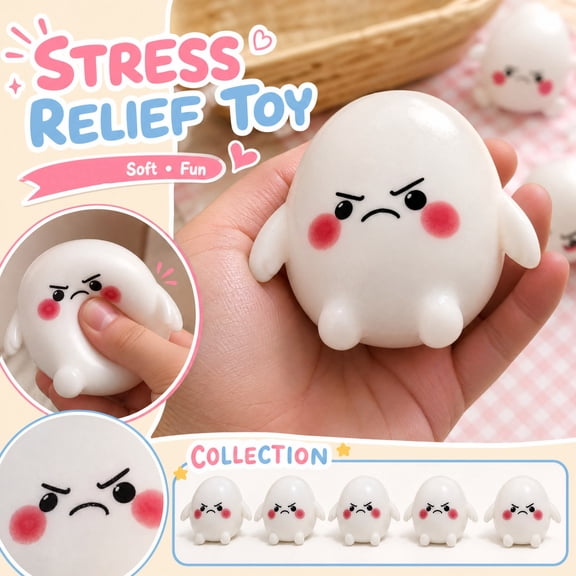 Halloween Squishy Toy, Angry Ghost Stress Relief Squeeze Ball, Cute Grumpy Fidget for Anxiety, Slow Rise TPR Desk Decor for Kids Adults Office Party Favor