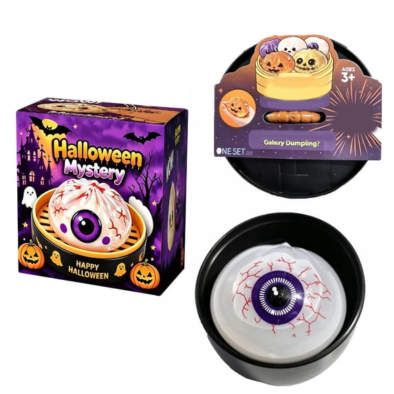 Halloween Squishy Toy with Eyeball Dumpling Design, 1-Set, White with Purple Eye and Red Veins, for Kids Party Favors, Toy