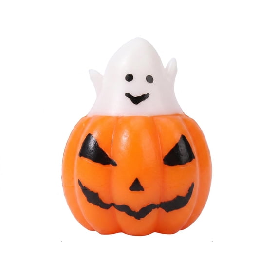 Halloween Squishy Toy with Flocked Pumpkin and Ghost Design, Orange and White, for Kids, Squeeze Toy