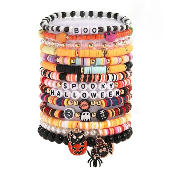 Halloween Stackable Beaded Stretch Bracelets, Bohemian Bracelets for Women, Stretch Multilayer Colorful Beads Bracelet with Charm Jewelry