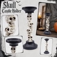 thumbnail image 1 of Halloween Stacked Skull Pillar Candle Holder, Gothic Resin Skeleton Candlestick, Halloween Spooky Tabletop Centerpiece Decor for Pillar Candle, Haunted House & Bar Home Ornament, 1 of 7