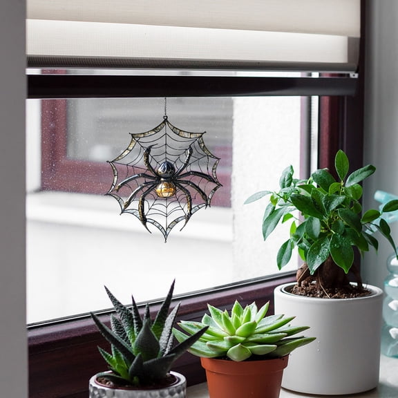 Halloween Stained Glass Spider Web Window Decal - Removable Eco-Friendly Wall Sticker for Home, Party & Office Decor