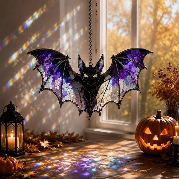 Halloween Stained Glass Style Acrylic Suncatcher,7.8Inch Gothic Spooky Halloween Themed Hanging Decorations For Front Doors Garden Window Indoor Decor,A