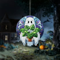 Loyerfyivos Halloween Gifts Acrylic Window Hanging Halloween Decorations Ghost Holding Turtle Back Flower Pot