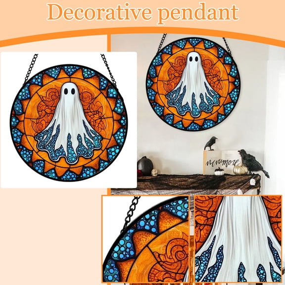 Halloween Stained Glass Suncatcher Numpkin Stained Glass Bat, Sun Catcher Monster Medallion, Hyper-Realistic Monster Eye Decor Icon Frame, Window Porch Pendant, Multi Design, 1pc