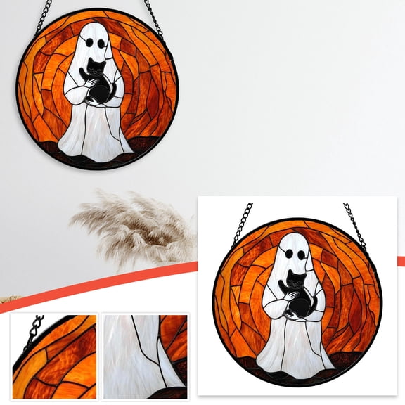 Halloween Stained Glass Suncatcher Numpkin Stained Glass Bat, Sun Catcher Monster Medallion, Hyper-Realistic Monster Eye Decor Icon Frame, Window Porch Pendant, Multi Design, 1pc