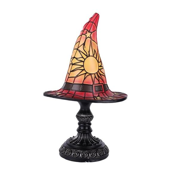 Halloween Stained Glass Witch LED Hat Lamp, Handmade Gothic Witch Hat Night Light for Indoor Outdoor Party & Spooky Halloween Decoration Gifts