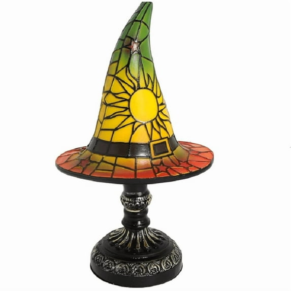 Halloween Stained Glass Witch LED Hat Lamp, Handmade Gothic Witch Hat Night Light for Indoor Outdoor Party & Spooky Halloween Decoration Gifts