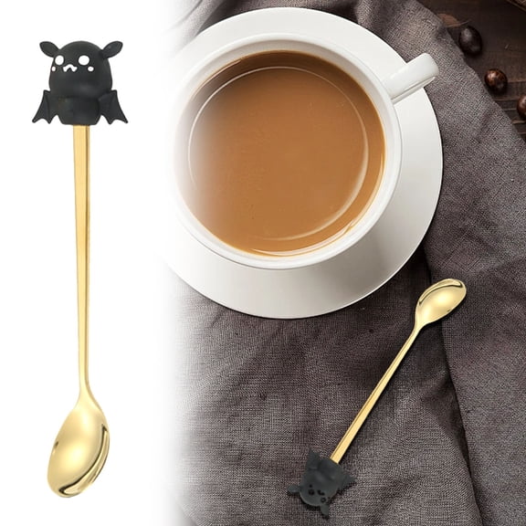 Halloween Stainless Dessert Spoons Smooth Polished Tableware With Pumpkin Bat Witch Hat Lightweight Dinner Spoons For Home Coffee Bar Use,measuring tool