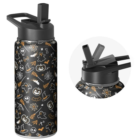 Halloween Stainless Steel 18oz Tumbler with Lid and Straw – Cute Skull Pumpkin Ghost Coffee Travel Mug – Insulated Cup Holiday Gift for Women Men