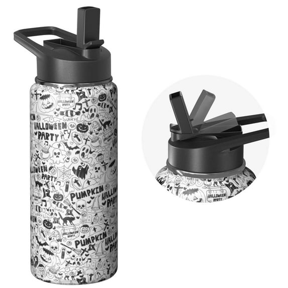 Halloween Stainless Steel 18oz Tumbler with Lid and Straw – Cute Skull Pumpkin Ghost Coffee Travel Mug – Insulated Cup Holiday Gift for Women Men