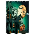 thumbnail image 1 of Halloween Stall Shower Curtain, Haunted Medieval Cartoon Style Bats in Twilight Gothic Fiction Spooky Art Print, Fabric Bathroom Set with Hooks, 54W X 78L Inches, Orange Teal, by Ambesonne, 1 of 1