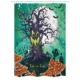 thumbnail image 1 of Halloween Stall Shower Curtain, Trick or Treat Dead Forest with Spooky Tree Graves Big Kids Cartoon Art Print, Fabric Bathroom Set with Hooks, 54W X 78L Inches, Multicolor, by Ambesonne, 1 of 1