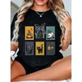 thumbnail image 1 of Halloween Stamp Graphic T-Shirt – Cute Spooky Icons Tee for Women, 1 of 2