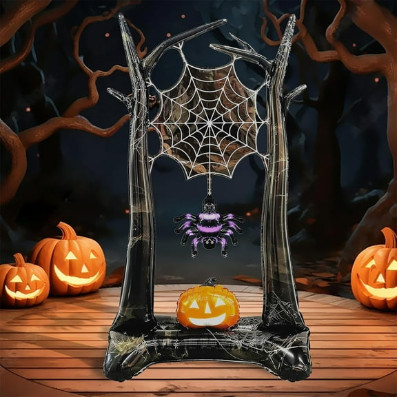 Halloween Standing Balloons Decorations with Spider Web Pumpkin Balloon Sets Large Standable Spider Web Pumpkin Balloon for Halloween Party Decoration