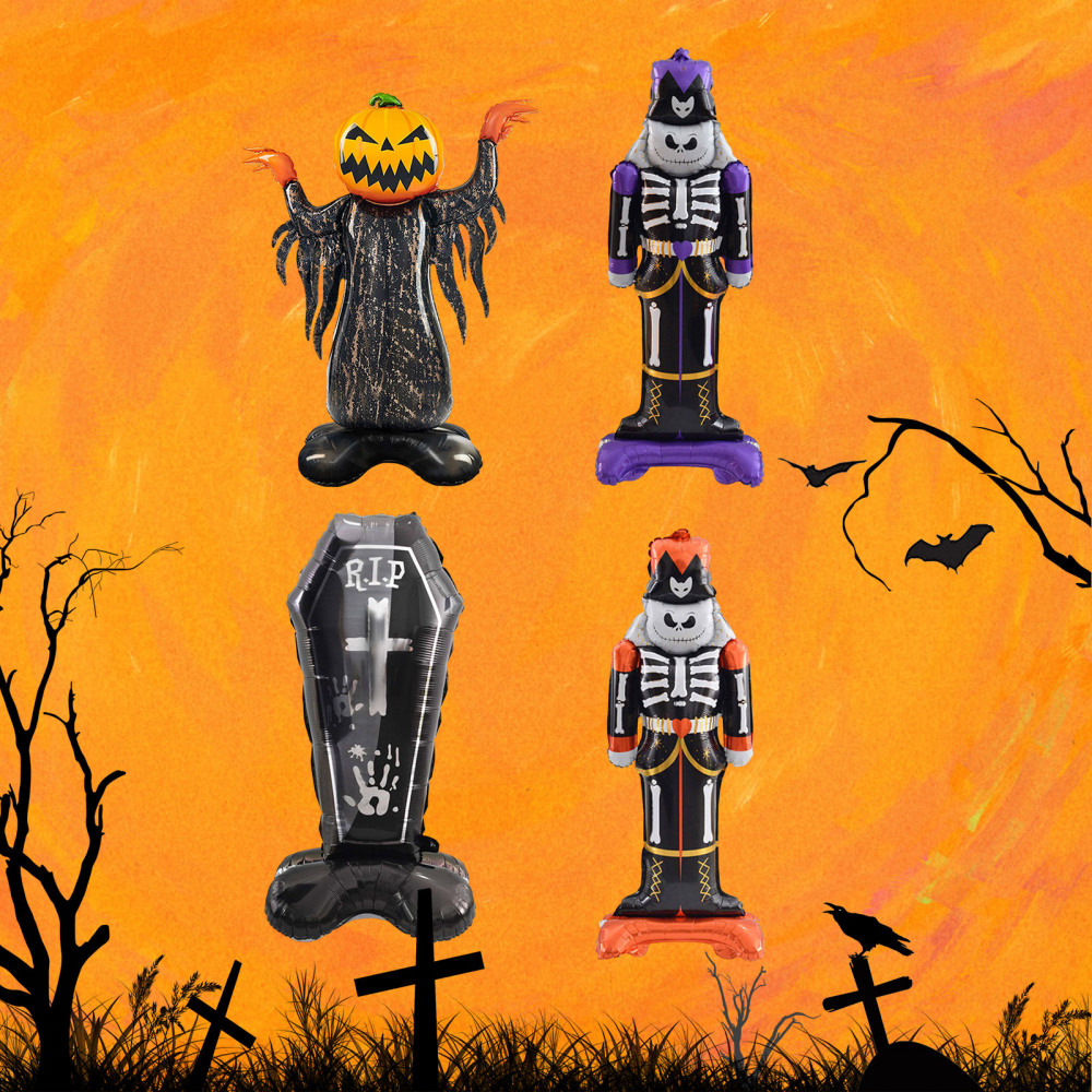 Halloween Standing Foil Balloons with Coffin Skeleton Soldier Pumpkin