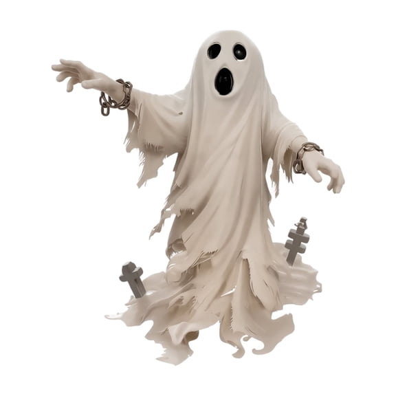 Halloween Standing Ghost Statue  Detailed Resin Ghost Figure with Chains,Open Mouth,and Base Gravestones,Spooky Gothic Tabletop Decor
