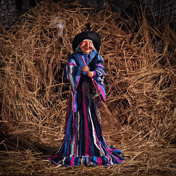 Halloween Standing Witch Decoration With Voice Control Flashing Eyes And Sound 80cm Black Cloth Outdoor Garden Prop 1 Count