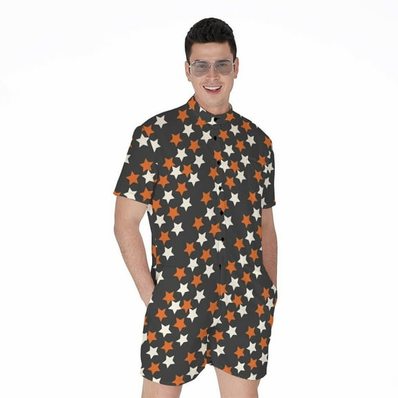 Halloween Star Pattern Short Sleeve Men'S Rompers, Halloween Decorative Casual Summer Jumpsuits Outfit