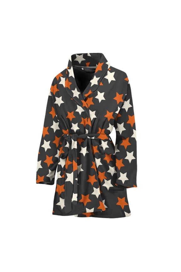 Halloween Star Pattern Women Bathrobe One Size Univeral Fits, Halloween Decorative Fashion Lightweight Plush Fleece Long Robe For Women