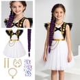 thumbnail image 1 of Halloween Star Stage Costume - Gi"rl"s Fancy Dress Costume Set, Cosplay Dress with Purple Braided Wig & Earrings Accessories, Halloween Party Birthday Dress‑Up Outfit, Size:110, 1 of 8