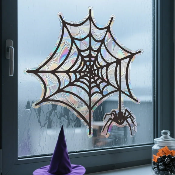 Halloween Static Cling Window Decals 12 Inch, Removable Spider Web Glass Stickers, Spooky Holiday Decor for Home Office Party(B)