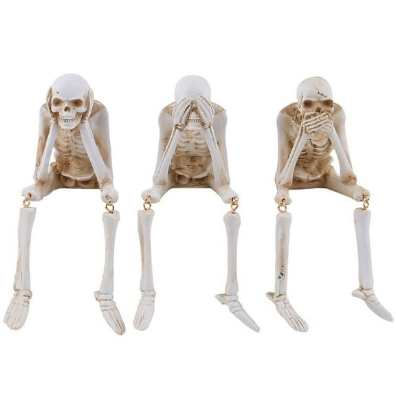 Halloween Statues See Speak Hear No Evil Skeleton Figurines Realistic Skull Decorations for Home Haunted House Halloween Party Decor Favors Shelf Accessories
