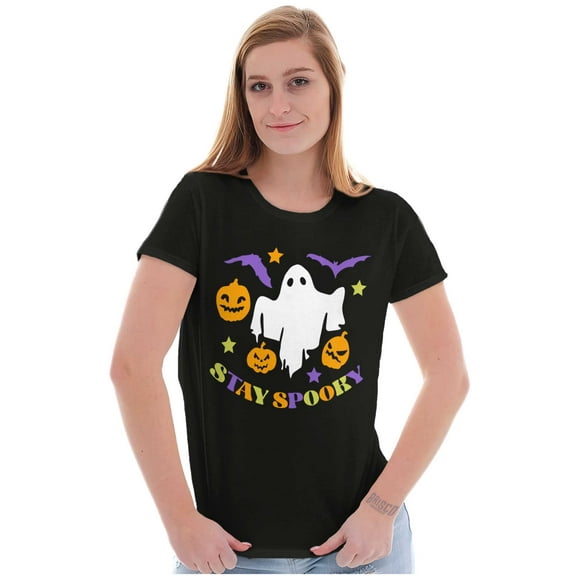 Halloween Stay Spooky Ghost Pumpkins Womens Slim Fit Graphic Tee Brisco Brands S