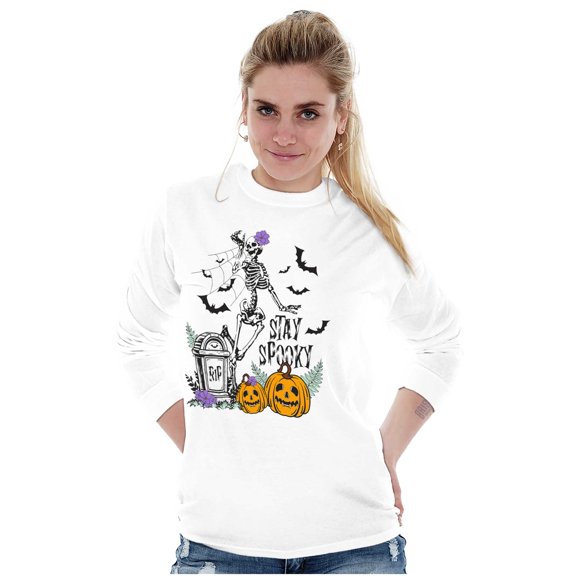Halloween Stay Spooky Skeleton Women's Long Sleeve T Shirt Brisco Brands S