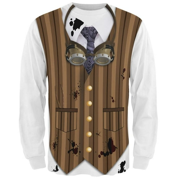 Halloween Steam Punk Engineer Costume All Over Mens Long Sleeve T Shirt Multi MD