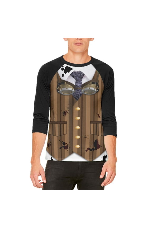 Halloween Steam Punk Engineer Costume Mens Raglan T Shirt White-Black SM