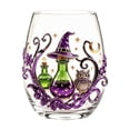 thumbnail image 1 of Halloween Stemless Drinking Glass Tumbler, Spooky 2D Printed Halloween Glassware, Clear Glass Cup for Halloween Party Table Decor, Holiday Gift for Halloween Lovers(Witch - F), 1 of 4