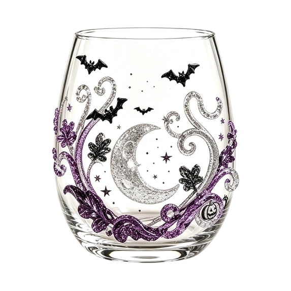 Halloween Stemless Glass, 15oz Patterned Tumbler, Spooky Pumpkin Print Drinkware for Party,