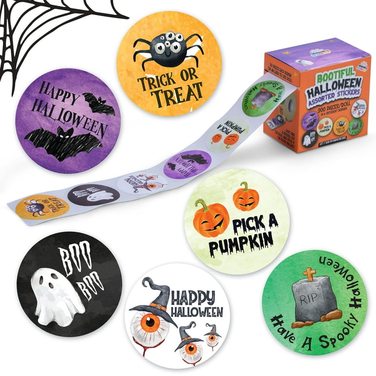 Halloween Sticker Roll 1.5 Inches - 200 Pcs Cute Halloween Stickers for Kids,  Toddlers and Adults - 6 Designs Happy Halloween Stickers Bulk Suitable for  Party Decors, Arts and Crafts and Goodie Bags 