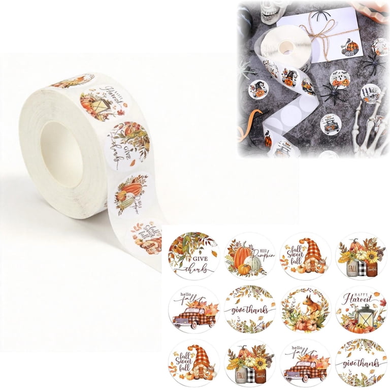 Halloween Sticker Roll 500Pcs 1in 12 Designs Pumpkin Ghost Bat Fall ...