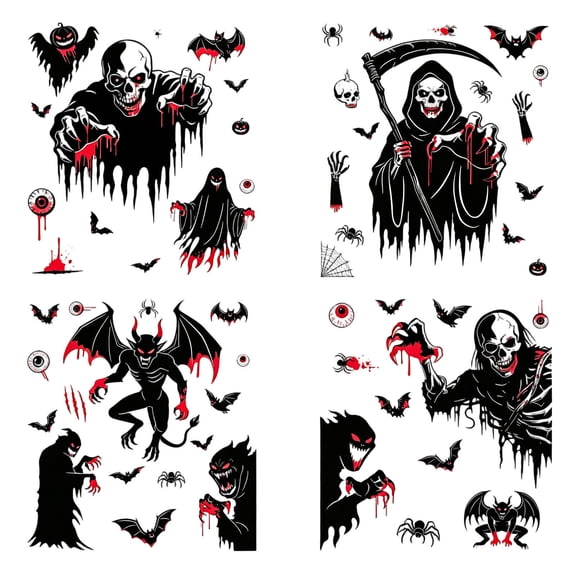 Halloween Sticker Set for Scrapbooking Journaling and Party Decor with Skull Grim Reaper Bat Ghost Spider and Designs