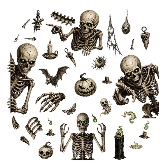 Halloween Sticker Set with Skeleton Pumpkin Bat Candle Eye and Bone Designs for Scrapbooking Journals Crafts Laptops