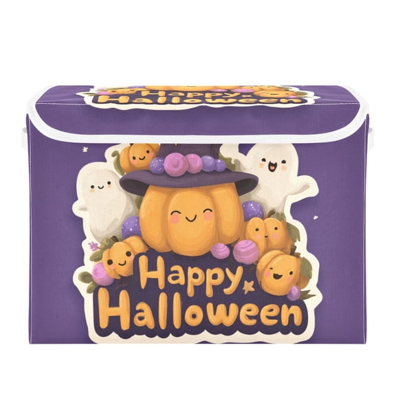 Halloween Sticker Style with Cute Pumpkin Specter Foldable Storage Bins with Lids Handles Collapsible Storage Containers Tote Boxes 16.5 x 12.6 x 11.8 inches