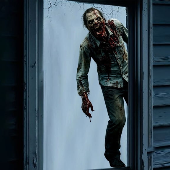 Halloween Stickers 3D Horror Window Wall Decal Spooky Halloween Decorations Removable Pvc Self-Adhesive Zombie Graphic Sticker for Haunted House Party Decor 35X11.8 Inches