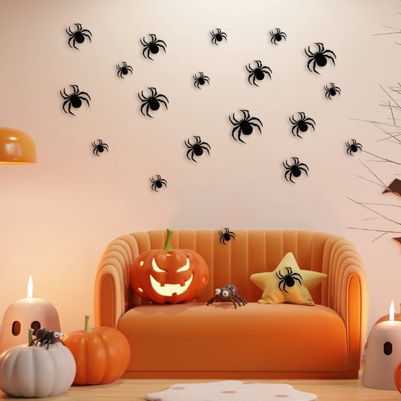 Halloween Stickers 3D Spider Wall Decor Spooky Halloween Decorations Indoor Black Room Ornaments Haunted House Layout Ornament Party Supplies 36-Piece Set