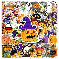 Halloween Stickers, 50Pcs Halloween Pumpkin Theme Stickers Bulk, Vinyl Waterproof Halloween Holiday Party Stickers, Halloween Holiday Gifts for Kids Teens Adults