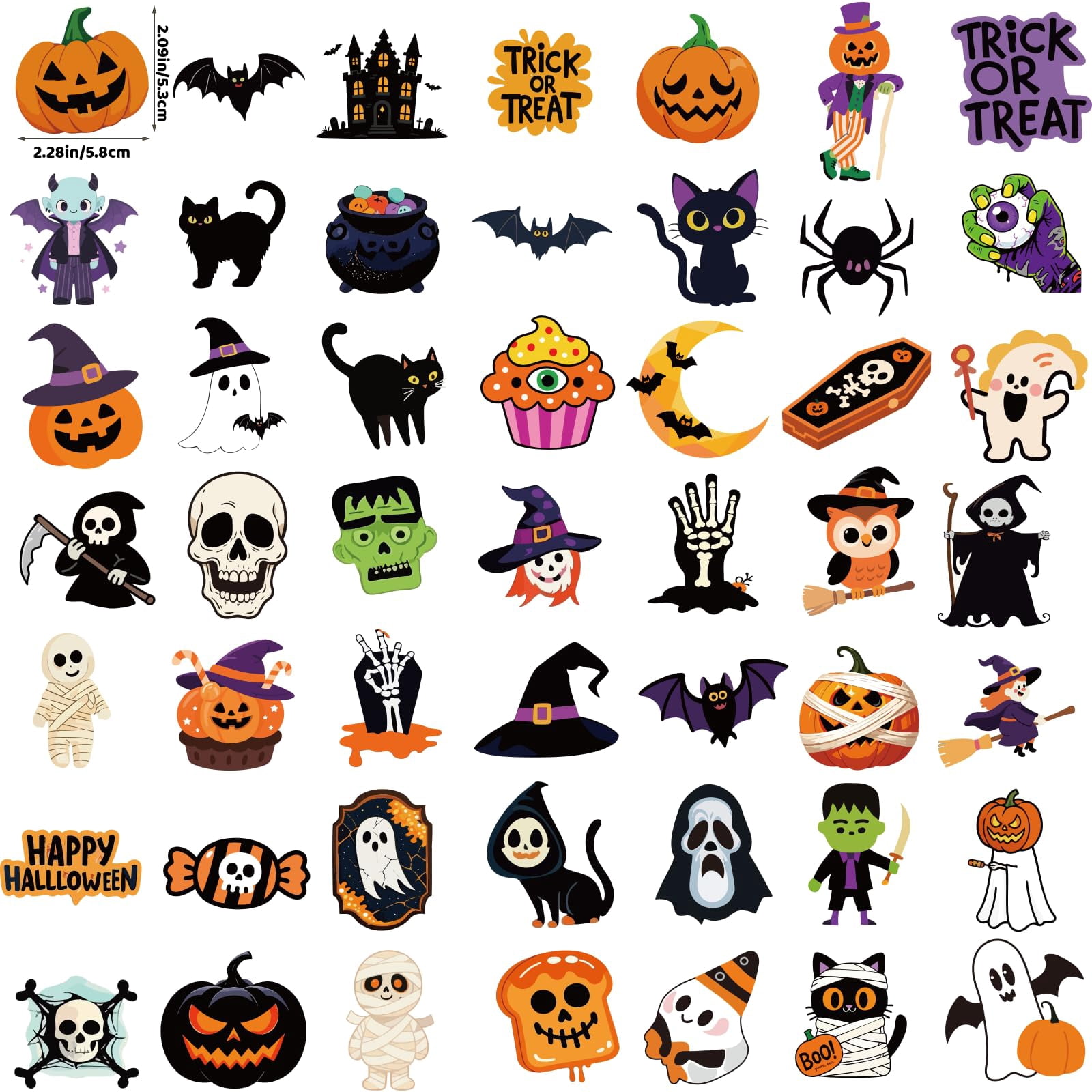 Halloween Stickers Bulk 200pcs 100 Designs 2-3 Inch Self-Adhesive Party ...