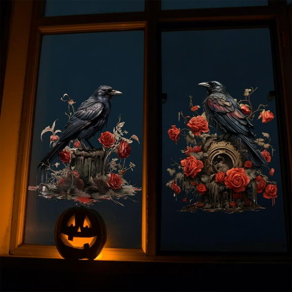 Halloween Stickers for Wall Window Glass Mirror Halloween Floral Owl Birds Decorations