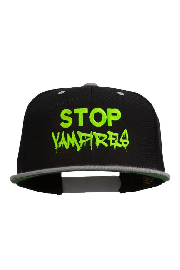 Halloween Stop Vampires Embroidered Snapback Cap - Black Silver OSFM