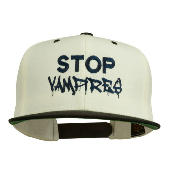 Halloween Stop Vampires Embroidered Snapback Cap - Natural Black OSFM
