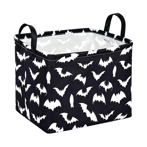 Halloween Storage Basket,Bat Pattern Print Sturdy Handles Organizer Bin for Bathroom Laundry Room Bedroom