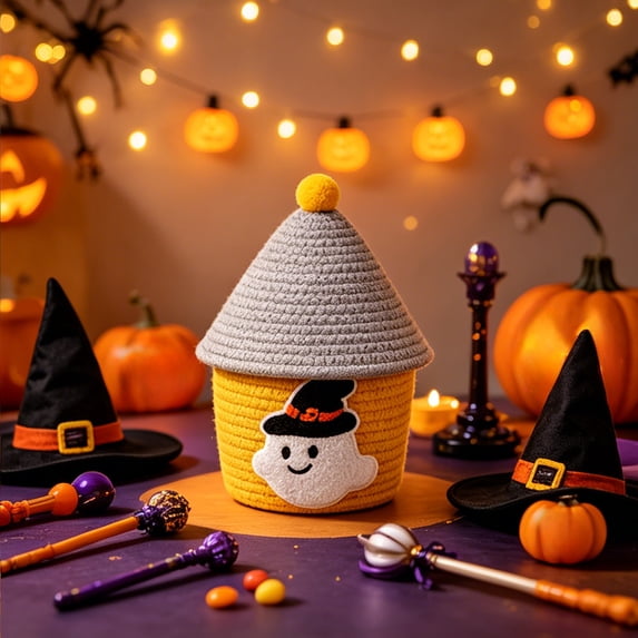 Halloween Storage Basket Cotton Rope Woven Toy Snack Organizer 6.7x9.8in Cute Home Decor Storage Box by OVFUIZ